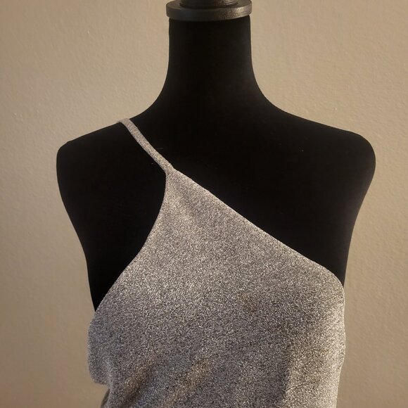 Princess Polly size 6 Jocasta Mini Dress Silver One Shoulder Mesh bodycon Dance - Picture 6 of 14